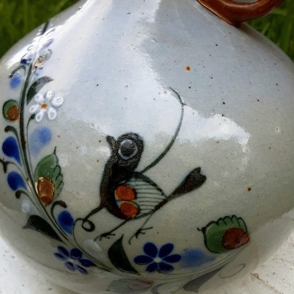 Tonala Mexico Mushroom Shape Water Jug - Hand Painted Mexican Folk Art - Picture 2 of 4